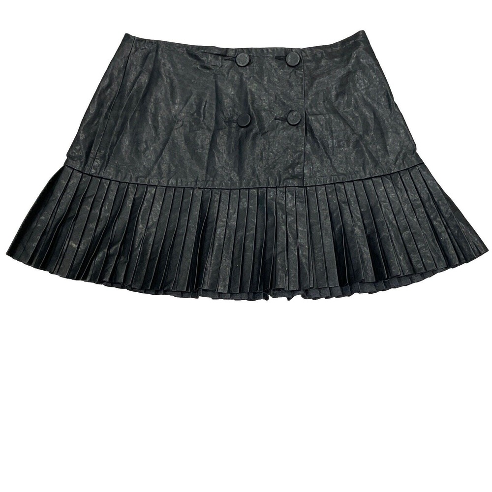 Y2K Womens Leather Mini Skirt Pleated Dark‎ Feminine Grunge Indie Sleaze L Edgy